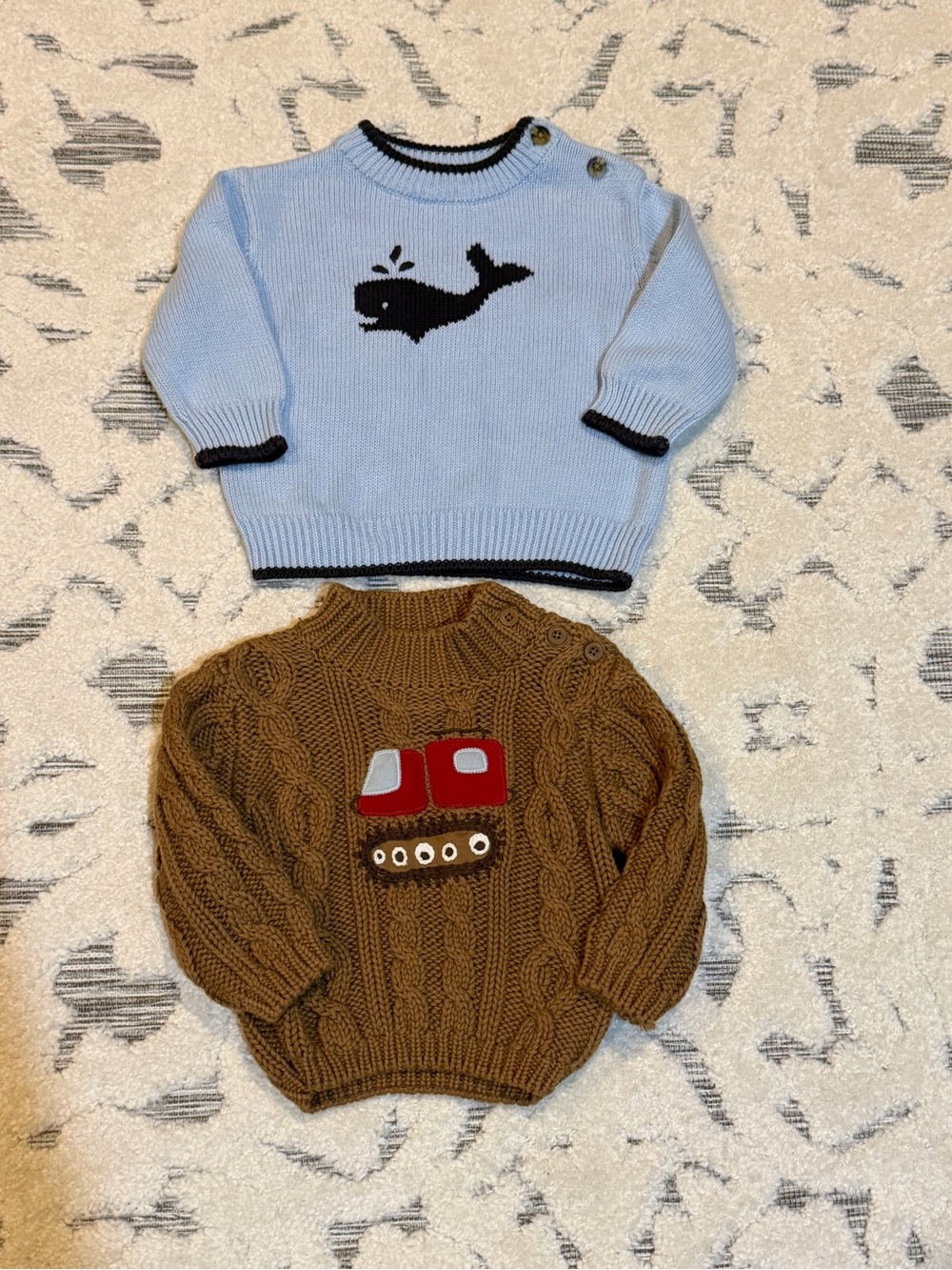 Gymboree lot of 2 baby boy sweaters blue whale brown crane tractor  3-6mos EUC